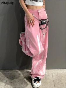 Jeans målade jeans kvinnor höst streetwear hip hop hög midja bf cool lös pantalones de mujer koreanska trendiga casual college populära