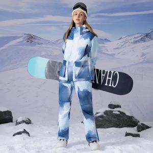 2024 Fashion Women's Snow Wear بدلة تزلج مقاومة للماء مجموعة ملابس التزلج على الجليد على الجليد أزياء في الهواء الطلق السترات الشتوية والسراويل لفتاة 240111