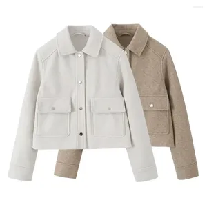 Kvinnorjackor 2024 Hösten Casual Polo Collar Långärmstruktur Fashion Versatile Jacket Coat