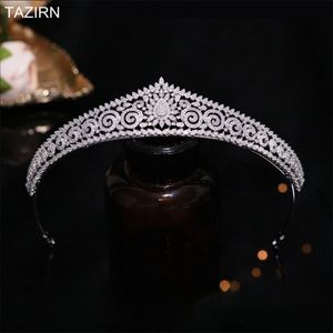 Tazirn CZ Princess Tiaras och Crowns 5A Cubic Zirconia Small Headwear Bridal Wedding Prom Party Hair Accessories SMycken 240110