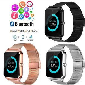 Dispositivi Z60 Smart Watch Touch Control SIM TF Card Chiamate Bluetooth Sport Fotografia Musica con braccialetto in metallo per uomini e donne alla moda