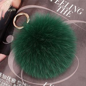 Luxury 13cm Fluffy Real Fox Fur Ball Pom Poms Fur Pompom High Quality Keychain Car Key Chain Metal Ring Pendant For Women 240110