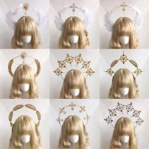 Cosplay gotisk lolita halo krona pannband materialpaket halloween vintage solgudinna barock halo bröllop huvudstycke handgjorda bj