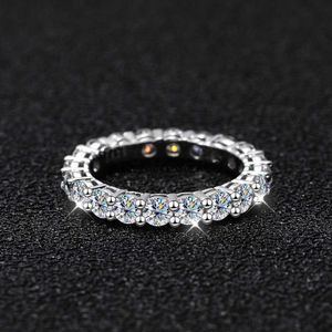 Anéis de banda linha completa para mulheres 925 prata esterlina d ouro branco diamante casamento joias finas presente