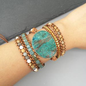 Браслеты EDOTHALIA, модный браслет с 5 обертками, океанский камень, тканый вручную богемный амазонитовый камень, кожаный браслет с бусинами, шикарные ювелирные изделия в стиле бохо