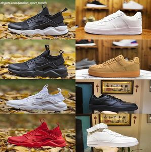 Toppkvalitetsstyrkor Huarache 1 män Låg sportskateboardskor En unisex stickad höjning Kvinnor All White Black Red Leather Outdoor Casual Designer Trainer Sneaker