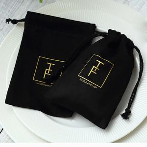 Takı 100 PCS/Lot Toplu Kişiselleştirilmiş Logo Drawstring Torbalar Velvet Takı Poşetleri Şık Düğün Favor Çanta Pazen Sabun Toz Çanta