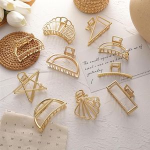 Vintage Gold Farbe Metall Geometrische Haar Klaue Klemmen Für Frauen Stern Shell Hohl Krabbe Clip 2021 Mode Zubehör Clips Barrette261b