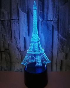 Kreatywne światła LED 3D LED Lampa stołowa Lampa stołowa Kolorowa wieża Eiffel widzenie stereo światło zdalne Gradient 3D Noc Ligh4007349