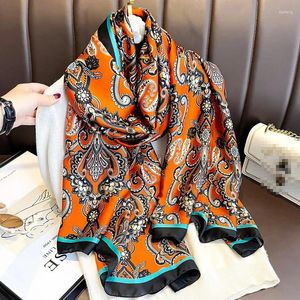 Lenços luxo lenço de seda mulheres bufandas verão praia xales foulard outono inverno marca flor design longo pescoço hijabs