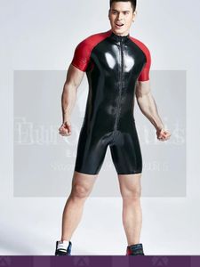 Erkekler Trailtsits Lateks Catsuit ile Kasık Zip Kauçuk Takım Kadın Çorapları Kostüm Fetiş Giyim Bodysuit Seksi iç çamaşırı