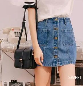 Jeans Denim Skirt High Waist Aline Mini Skirts Women 2018 Summer New Arrivals Single Button Pockets Blue Jean Skirt Style Saia Jeans