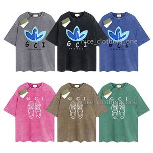 MENS DESIGNER GU T-SHIRT Vintage Retro Washed Shirt Luxury Brand T Shirts Womens Short Sleeve T Shirt Summer Cotton Tees Hip Hop Topps Shorts Clothes Olika färger-5