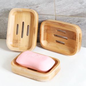 Portasapone in legno naturale di bambù Portasapone da doccia Contenitore per vassoio per bagno Spugne da cucina Accessori Scatola portaoggetti LL