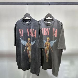 Artie Men 패션 디자이너 Angel Wings Top Washed Short Sleeve 티셔츠 여성 인쇄면 거리 패션 티셔츠