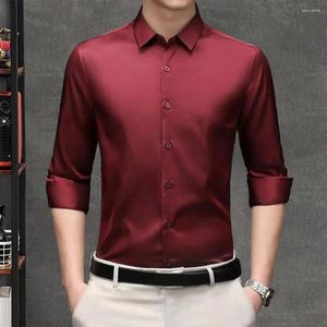 Camisas de vestido masculinas homens camisa de outono cor sólida formal negócios lapela single-breasted mangas compridas top de seda