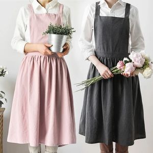 Nordic Simple Florist Apron Cotton Linen Gardening kaféer Kök Förkläden för kvinnor som lagar Bakning Bakning Restaurang Pinafore 240111