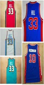 Kalite Vintage 33 Grant Hill Forma Mavi Kırmızı Beyaz Dikişli Grant Hill Gömlek Erkekler 10 Dennis Rodman Jersey Mavi Gömlek St6769636