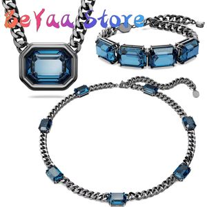 Conjuntos originais de aço inoxidável millenia na moda brincos pulseira para mulheres jóias finas azul cristal alta qualidade presente romântico