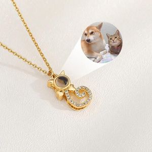 Colares personalizados animal gato cão foto projeção colar para mulheres personalidade de aço inoxidável amantes de animais de estimação necklaec jóias presente de memória