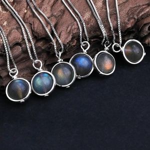 Halsband riktiga 925 Silver Natural Labradorite Stone Pendant Necklace For Women Lucky Bead Fine Jewelry Gemstone Bijoux