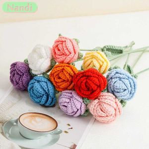 Other Arts and Crafts Simulated Flower Knitted Wool Solid Color Rose Handcrafted Home Decoration Creative Photography Fake Flower Ornaments YQ240111