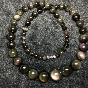 Kolyeler Takı Doğal Obsidiyen Taş Kolye Gökkuşağı Göz Yuvarlak Boncuklar Kule Zinciri Kolye Kadın Moda Unisex Choker Femme Yeni 2018