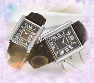 カップルの女性男性ファッション時計ステンレス鋼ケースレザーストラップ時計日付デートスクエアブラックホワイトダイヤルクォーツムーブメントウルトラセットオーガー腕時計ギフト