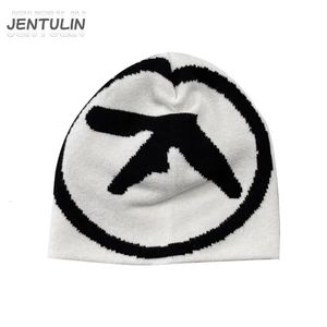 Punk Hat Knitting Beanies Aphex Twin Caps For Men Hip Hop Skullies Streetwear Unisex Y2k Winter Balaclava Kpop Vintage Goth Warm 240110