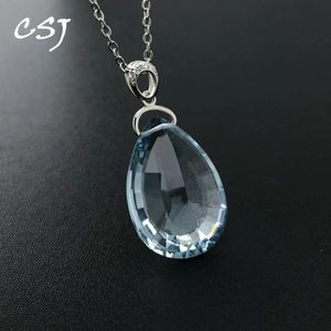 Hängen CSJ New Aquamarine Pendant Sterling 925 Silver Created Gemstone 18*26mm Topaz Necklace for Women Party Birthday Jewelry Gift