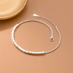 Anklets 925 Sterling Silver Rectangular Geometry Anklet Female Bracelet On The Leg Chain Woman Jewelry Summer Accessories Gift