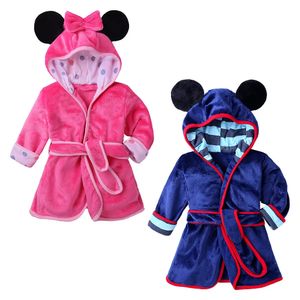 Cute Cartoon Bathrobe For Children Flannel Long Sleeve Hooded Kids Clothes Boys Robe Spring Autumn Baby Bathrobe 1-6 Years 240111