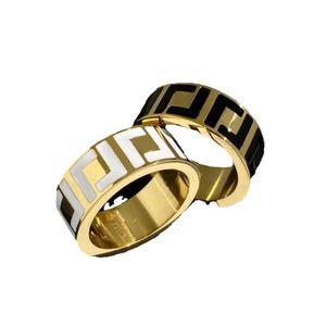Made in Italy Designer F Ring Extravagant Enamel Hollow Gold Silver Rose Stainless Rings White Women Men Wedding Jewelry Lady Party Gifts 977 339 544