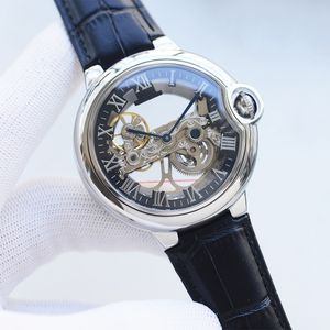 Relojes Мужские Часы Автоматический Механический Механизм 46 мм Полые Высококачественные Дизайнерские Тонкие Наручные Часы Минеральное Стекло Зеркало Лицо Коровья Кожа Ремешок Водонепроницаемый Новый