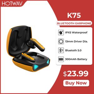 Наушники Hotwav K75 Наушники Tws 5.0 Bluetooth Беспроводные игровые наушники с двойным ушным переключателем Ipx5 Водонепроницаемые с низкой задержкой и микрофонной гарнитурой