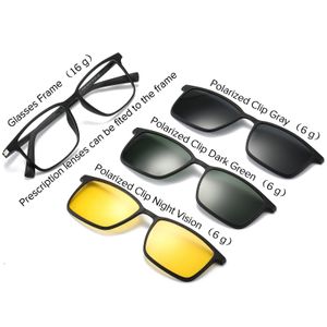 Night Vision Magnetic Clip on Glasses Frame Men Myopia Optical Eyeglasses Frame Prescription Men 3Pcs Polarized Clip Sunglasses 240111