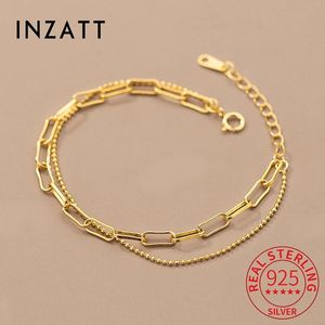 Braccialetti INZATT Bracciale a catena con perline a doppio strato in vero argento sterling 925 per donna Accessori minimalisti per gioielleria raffinata geometrica classica