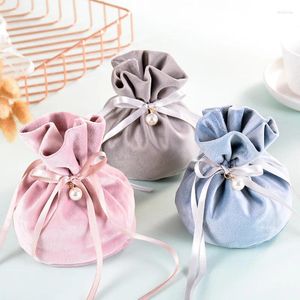 Envoltório de presentes 5/10 / 20pcs embalagem de luxo cordão veludo bolsa saco para jóias drageia caixas de doces com pérola decoração de casamento açúcar