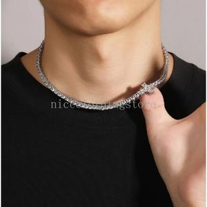 Iced Out Cross Tennis Chain Real Zirconia Stones Silver Single Row Men Women 4mm Diamonds Halsband smycken gåva till temaparti