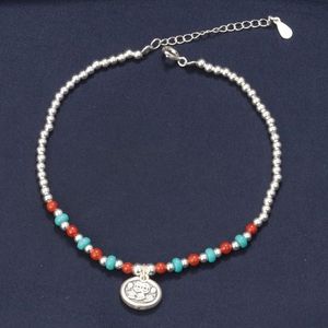 ANKLETS ETHNIC STYLE 925 STERLING SILVER SOUTH AGATE FOOT CHAINSチャイニーズルイーロックビーズアンクレ