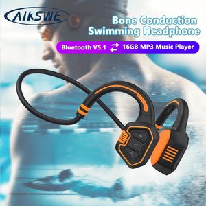 Hörlurar Aikswe Bone Conduction Swimming Headphone Bluetooth V5.1 Trådlös hörlurar 16 GB IP68 Vattentät MP3 Musikspelares Sports headset