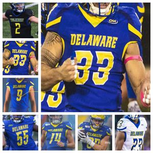 Personalizado Delaware College Football Mens Mulheres Juventude Todas as camisas costuradas 3 Zach Marker 10 Daniel Lipovski 1 Kyron Cumby 2 JoJo Bermudez 83 Isaiah Cherry