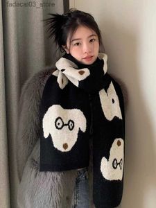 Scarves New Fashion Preppy Cartoon Animal Print Scarf Headscarf Winter Women Ladies Men Warm Scarves Soft Pashmina Mujer Male Wrap Shawl Q240111