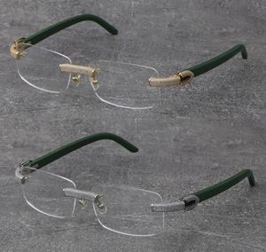 Whole Metal Mix Plank Arms Rimless Micropaved Diamond Set Frames Wooden Eyewear Myopic Glasses Male and Female 18K Gold Frame6319857