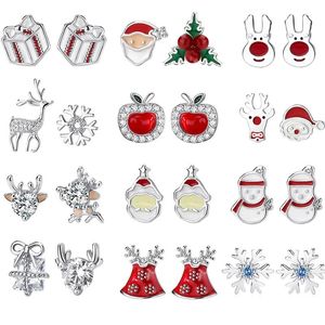 Earrings 925/999 Sterlling Silver Fashion Christmas Jewelry Cute Zircon Snowman /Elk/snowflake/Santa Claus/Bell Stud Earrings Women Gift