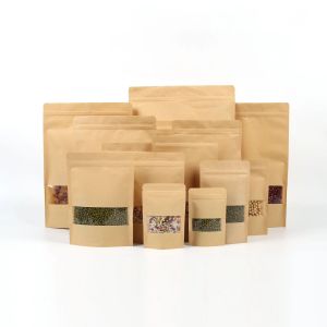wholesale 11 Size Kraft Paper Mylar Storage Bag Stand Up Papers Aluminum Foil Tea Biscuit Package Pouch ZZ