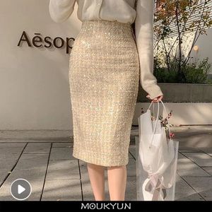 MOUKYUN Spring All Match Apricot Knit Mini Skirt For Woman Sweet Cute Korea Fashion Formal Pencil Women Clothing 240110