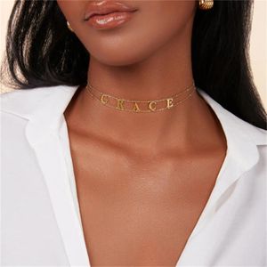 Halsband Rostfritt stål Anpassat namn Halsband Personligt redaktionella gränsnamn Choker Guldpläterade kvinnliga personlighetsmycken gåvor