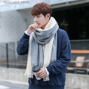 Scarves Fashion Winter Men's Knitted Scarf Warm Neckerchief Patchwork Striped Scarves Soft Long Casual Male Bufanda Pashmina Shawl Q240111