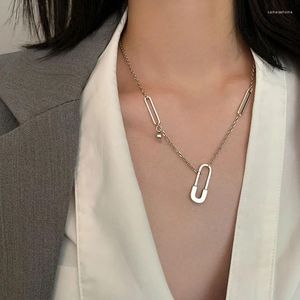 Chains Evimi 925 Silver Color Geometric Paper Clip Necklace For Women Simple Chain Party Jewelry Wholesale